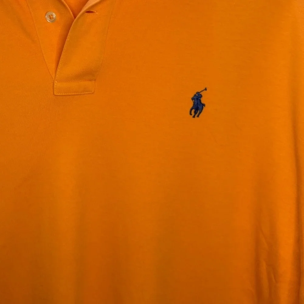 Polo Ralph Lauren Mens Orange Cotton‎ Short Sleeve Polo Shirt Blue Pony Size L